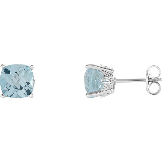 5x5mm Cushion Natural Sky Blue Topaz Earrings