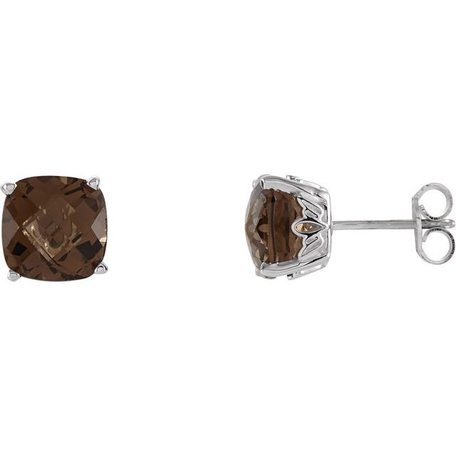 5x5mm Cushion Natural Smoky Quartz Earrings