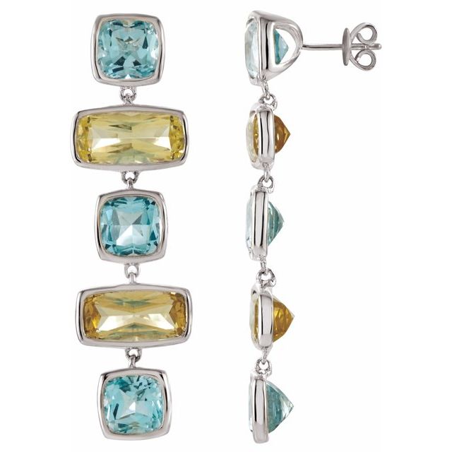 Cushion Natural Sky Blue Topaz & Natural Lime Quartz Earrings