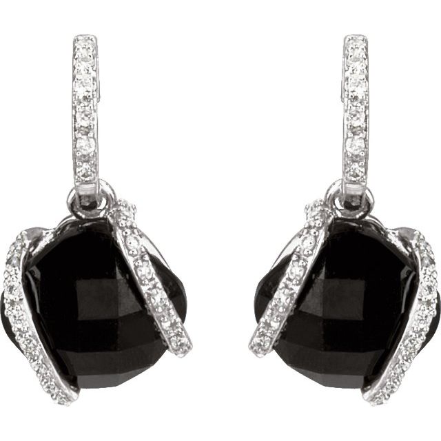 Cushion Natural Black Onyx & 1/10 CTW Natural Diamond Earrings