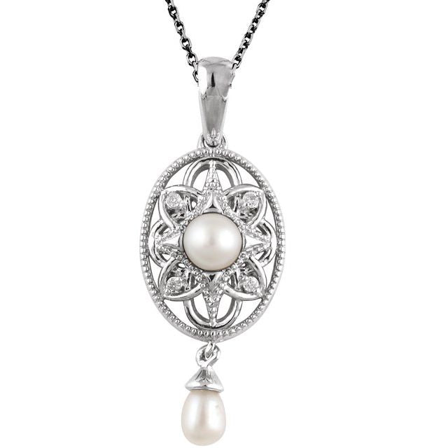 White Freshwater Cultured Pearl & .025 CTW Diamond Necklace