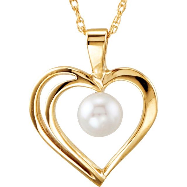 Cultured White Akoya Pearl Heart Necklace