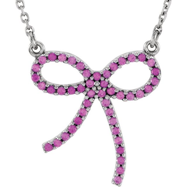 Round Natural Pink Sapphire Bow Necklace