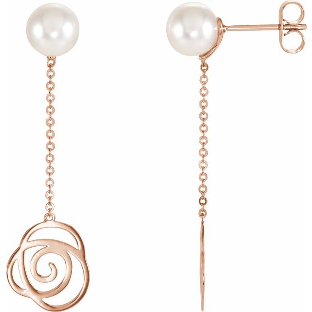 Cultured White Freshwater Pearl Floral Earrings