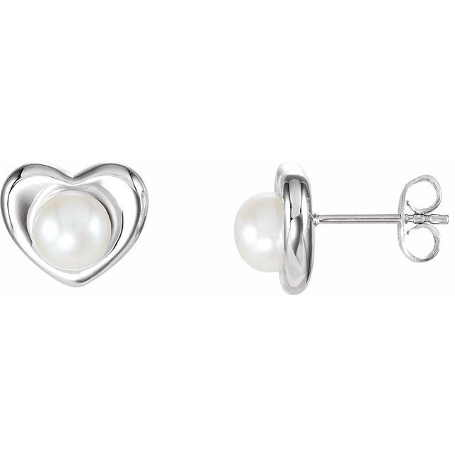 Cultured White Freshwater Pearl Heart Earrings