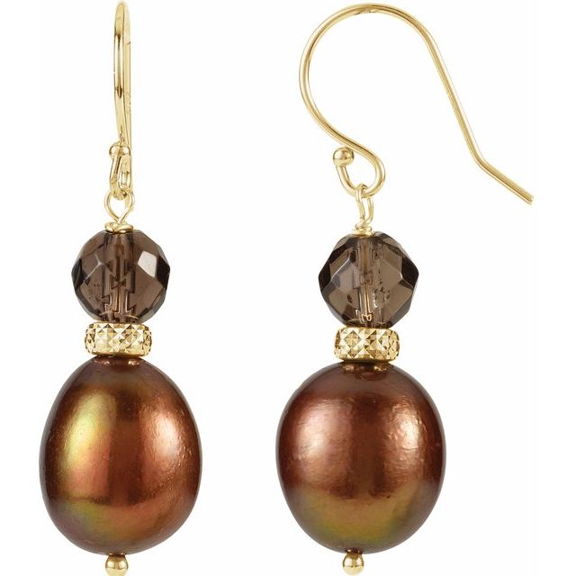 Cultured Chocolate Freshwater Pearl & Natural Smoky Quartz Earrings