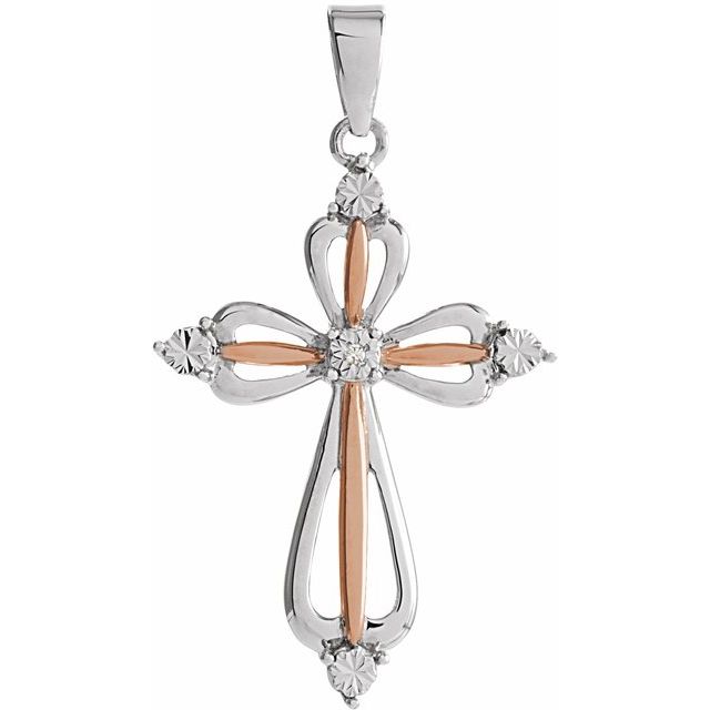 Gold-Plated Sterling Silver .03 CT Natural Diamond Cross Pendant