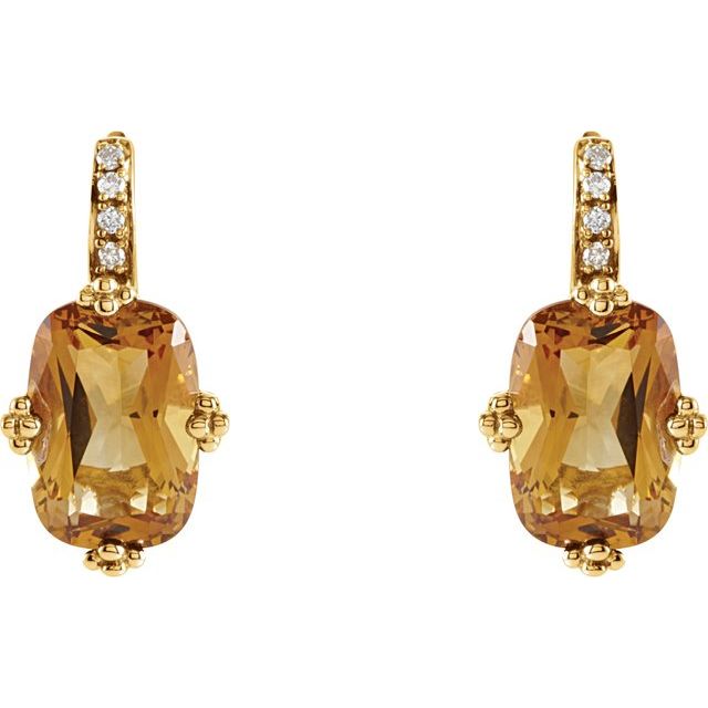 Cushion Natural Citrine & .06 CTW Natural Diamond Earrings