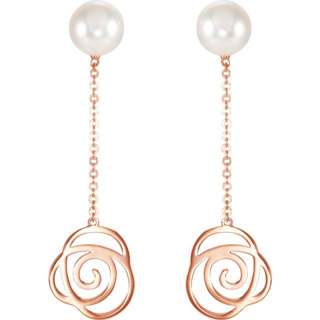 Cultured White Freshwater Pearl Floral Earrings