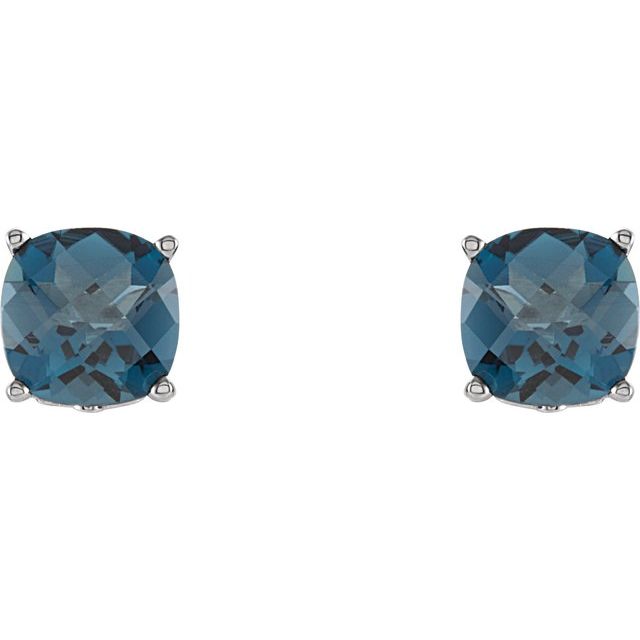 6x6mm Cushion Natural London Blue Topaz Earrings