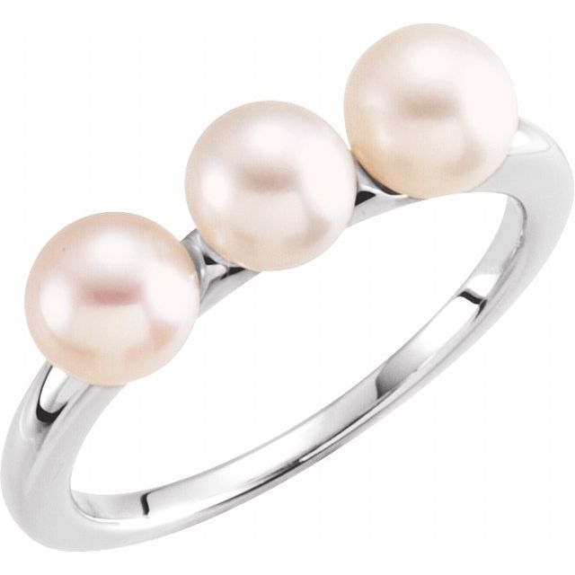 Cultured White Freshwater Pearl Three-Stone Ring