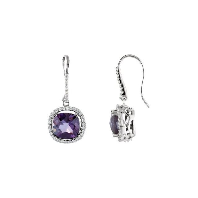 Cushion Natural Amethyst & 3/4 CTW Natural Diamond Halo-Style Earrings