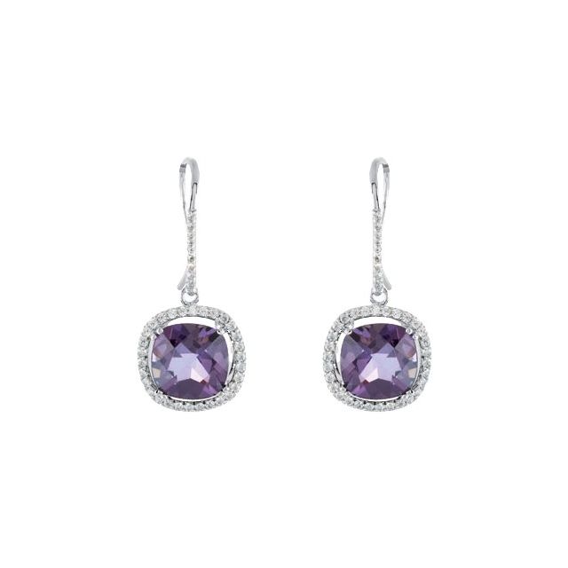 Cushion Natural Amethyst & 3/4 CTW Natural Diamond Halo-Style Earrings