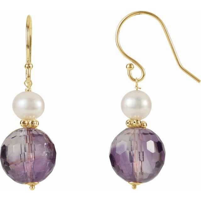 Natural Amethyst & Cultured White Freshwater Pearl Earrings