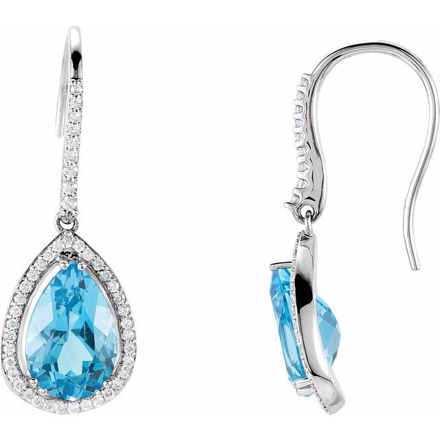 Pear Natural Swiss Blue Topaz & 1/2 CTW Natural Diamond Earrings