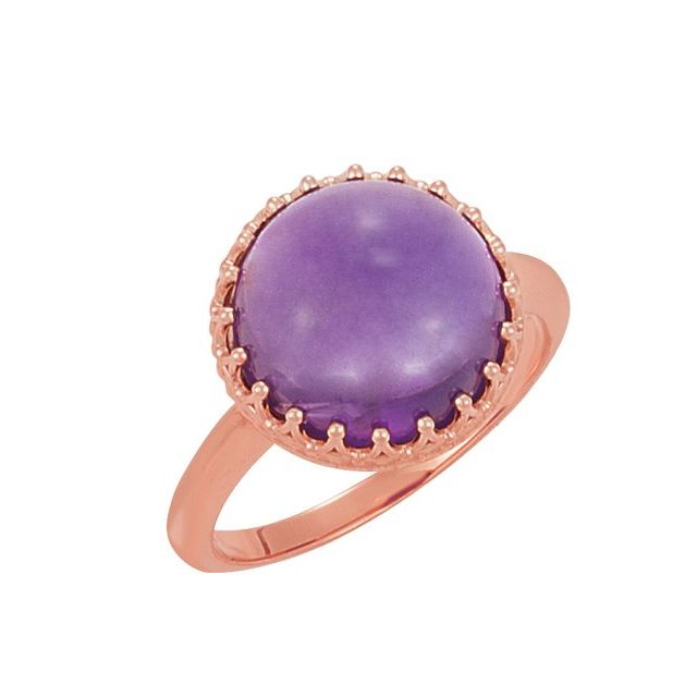 Round 12mm Natural Amethyst Crown Cabochon Ring