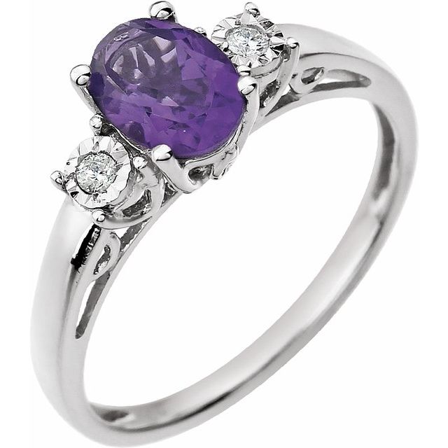 Oval Natural Amethyst & .04 CTW Natural Diamond Ring