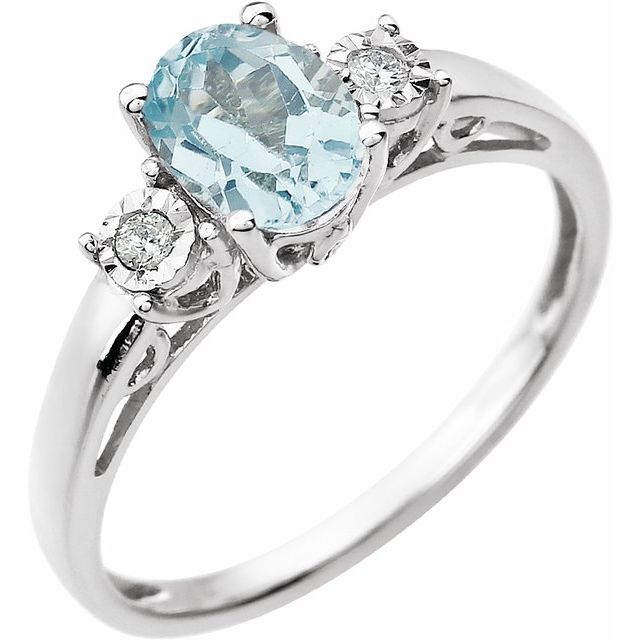Oval Natural Aquamarine & .04 CTW Natural Diamond Ring