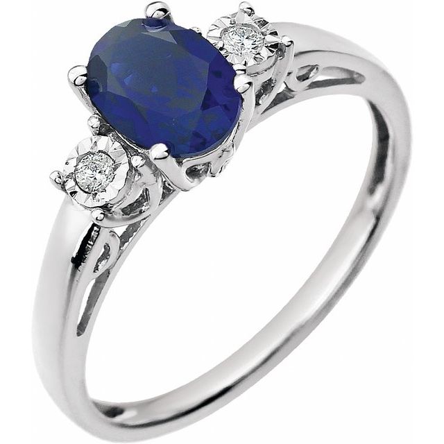 Oval Lab-Grown Blue Sapphire & .04 CTW Natural Diamond Ring