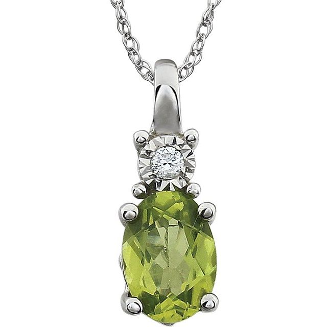 Oval Natural Peridot & .02 CT Natural Diamond Necklace