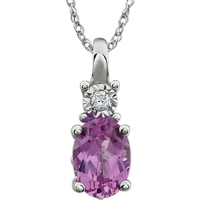 Oval Lab-Grown Pink Sapphire & .02 CT Natural Diamond Necklace