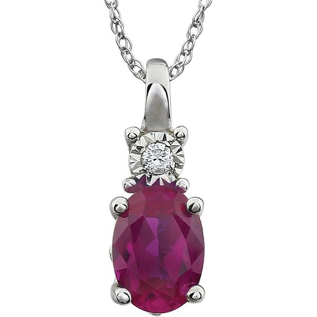 Oval Lab-Grow Ruby & .02 CT Natural Diamond Necklace