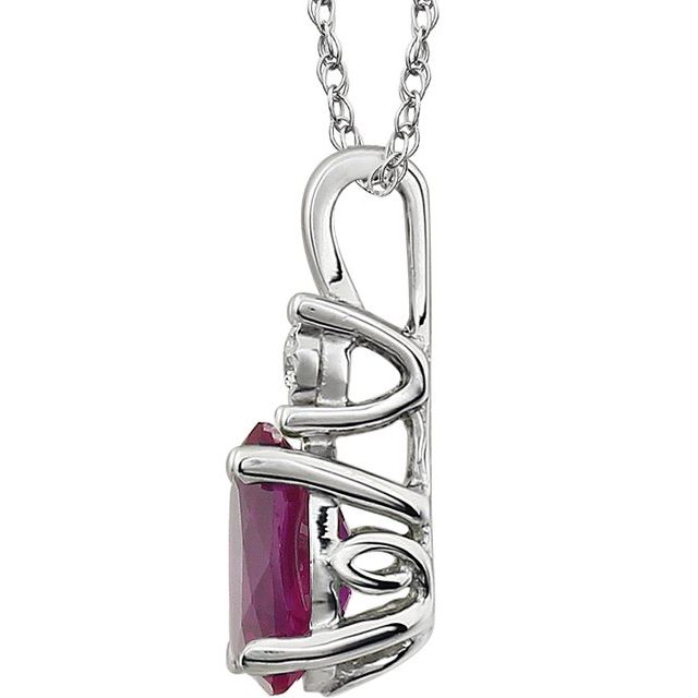 Oval Lab-Grow Ruby & .02 CT Natural Diamond Necklace
