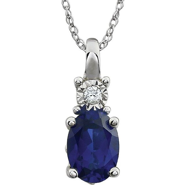 Oval Lab-Grown Blue Sapphire & .02 CT Natural Diamond Necklace