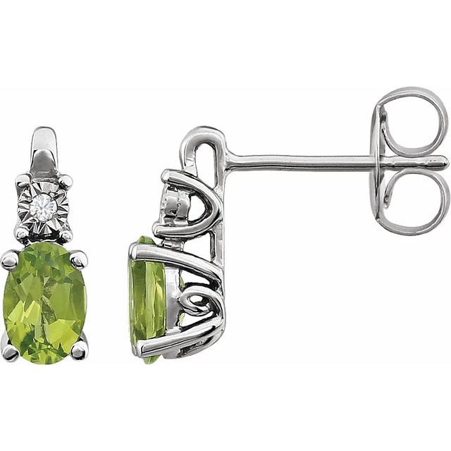 Oval Natural Peridot & .02 CTW Natural Diamond Earrings