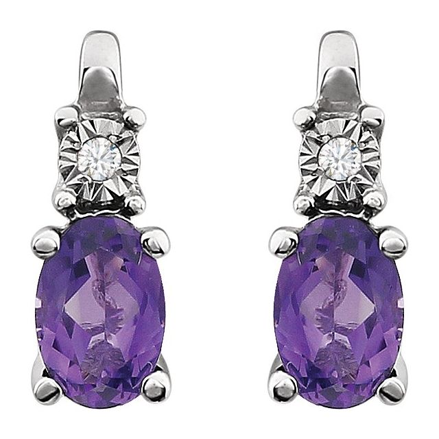 Oval Natural Amethyst & .02 CTW Natural Diamond Earrings