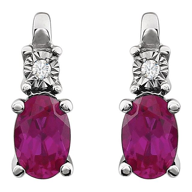 Oval Lab-Grown Ruby & .02 CTW Natural Diamond Earrings