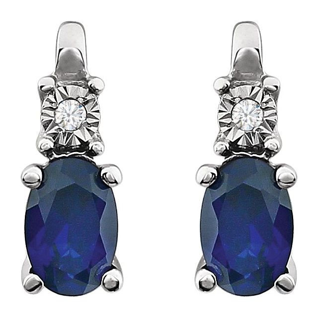 Oval Lab-Grown Blue Sapphire & .02 CTW Natural Diamond Earrings