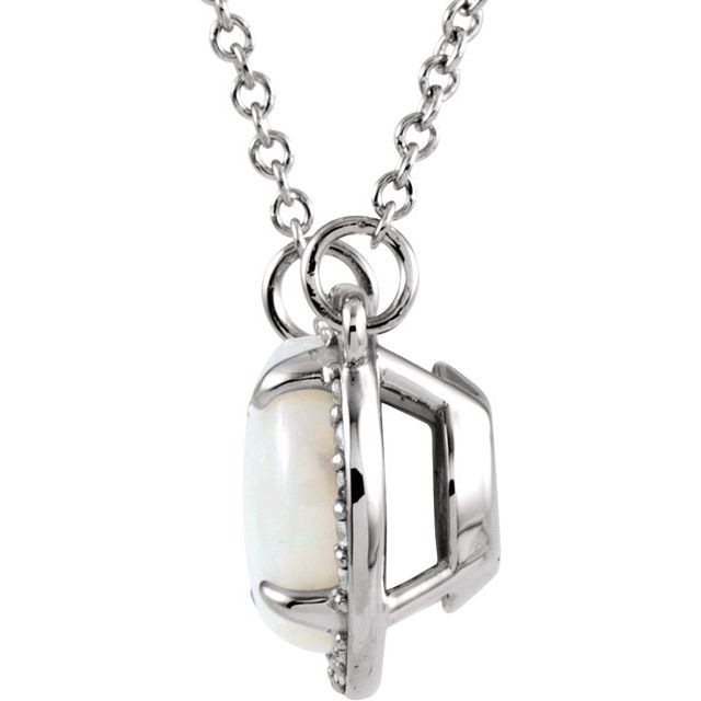 Round Natural White Opal & .05 CTW Natural Diamond Necklace