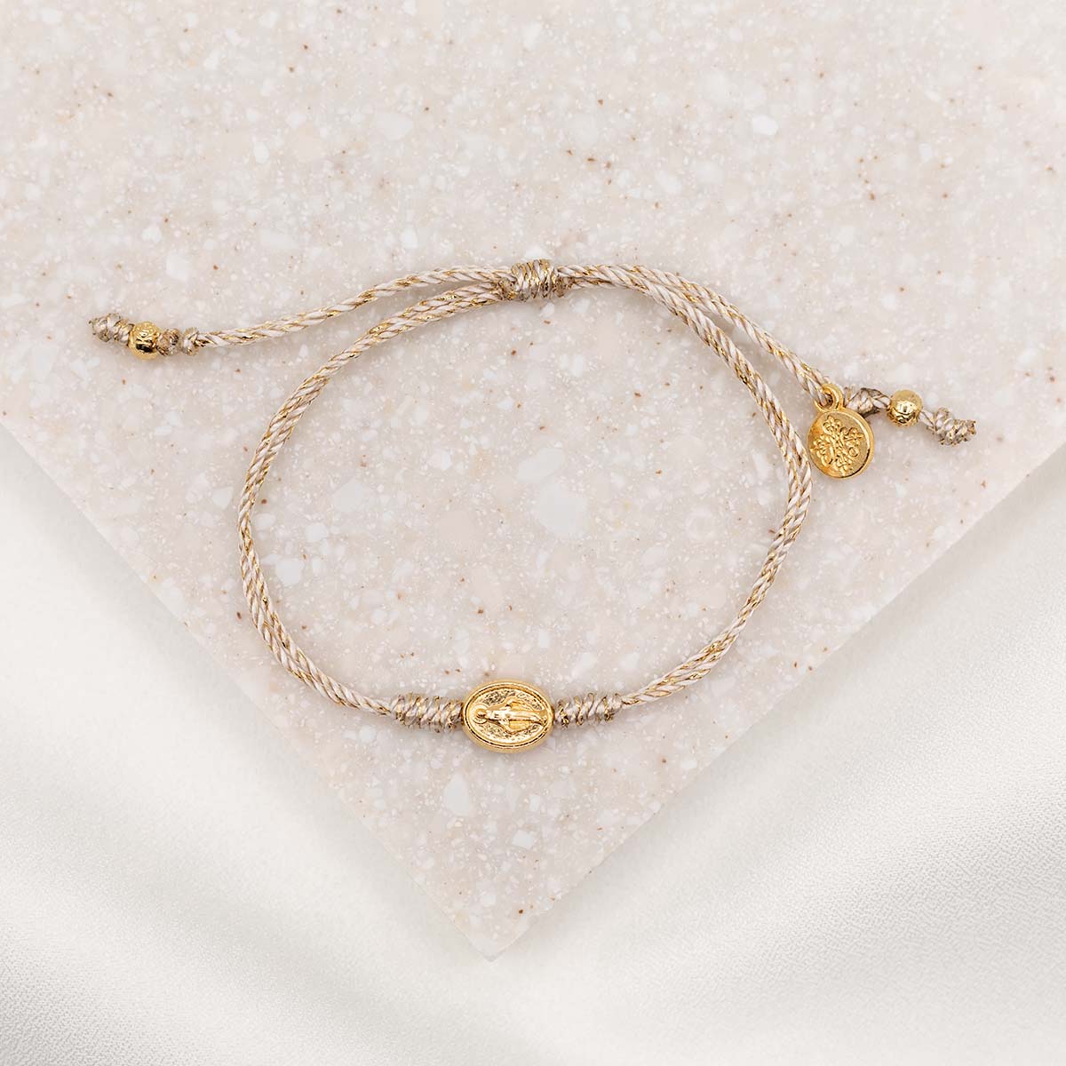 Say Yes Miraculous Mary Bracelet - Gold-Tone Medal on Gold-Metallic Cord