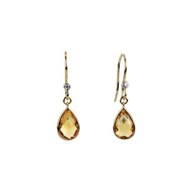 Pear Natural Citrine & .02 CTW Natural Diamond Earrings