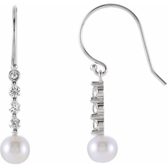 Cultured White Freshwater Pearl & 1/4 CTW Natural Diamond Earrings