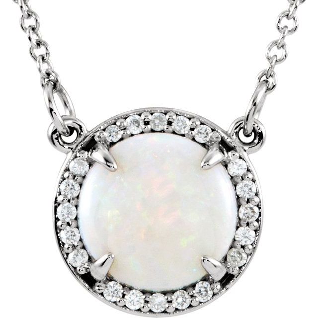 Round Natural White Opal & .05 CTW Natural Diamond Necklace