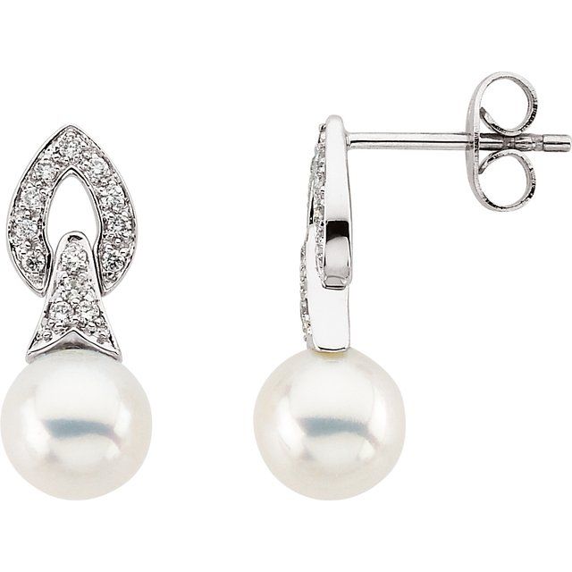 Cultured White Freshwater Pearl & 1/6 CTW Natural Diamond Earrings