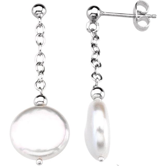 Cultured White Freshwater Coin Pearl Earrings