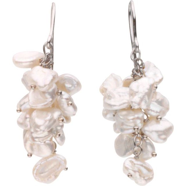 Cultured White Freshwater Pearl Keshi Earrings