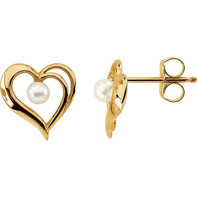 Cultured White Freshwater Pearl Heart Earrings