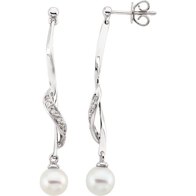 Cultured White Freshwater Pearl & .07 CTW Natural Diamond Earrings