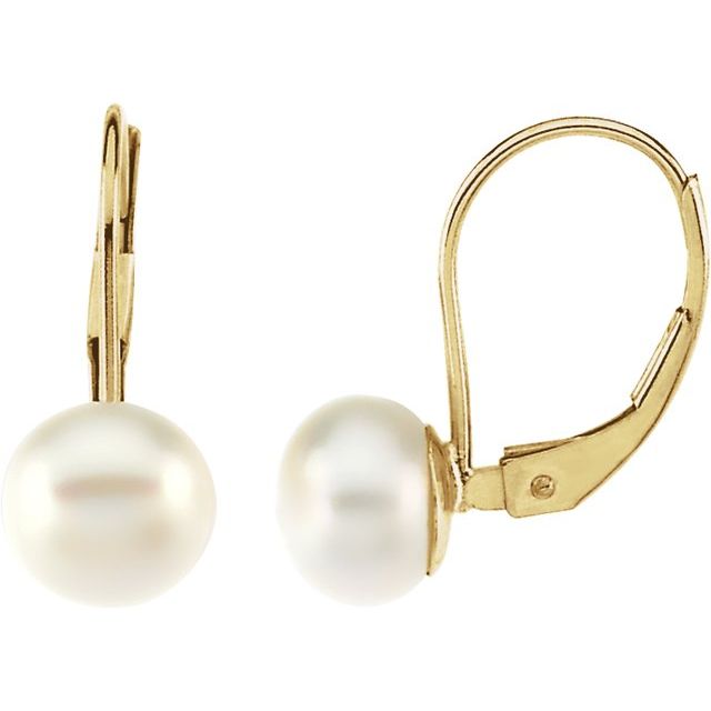 Cultured White Freshwater Pearl Lever Back Earrings