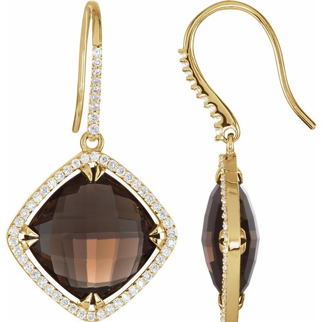 Cushion Natural Smoky Quartz & 5/8 CTW Diamond Halo-Style Earrings