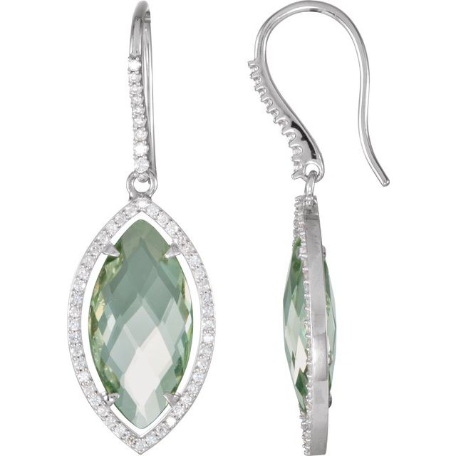 Marquise Natural Green Quartz & 1/2 CTW Natural Diamond Earrings
