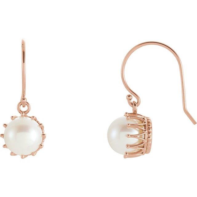 Cultured White Freshwater Pearl Crown Earrings