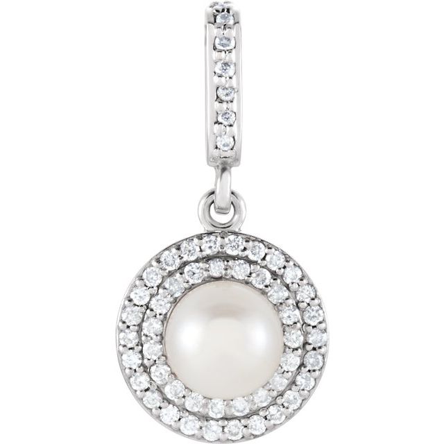 Cultured White Freshwater Pearl & 1/8 CTW Natural Diamond Pendant
