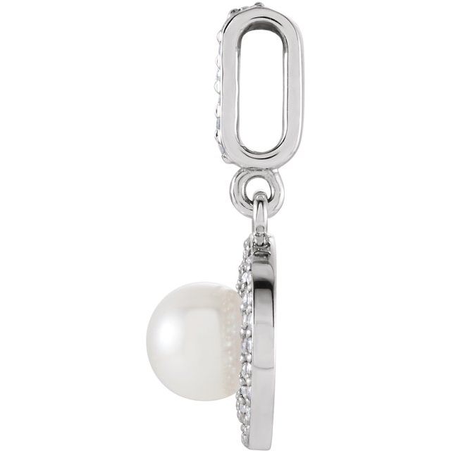 Cultured White Freshwater Pearl & 1/8 CTW Natural Diamond Pendant