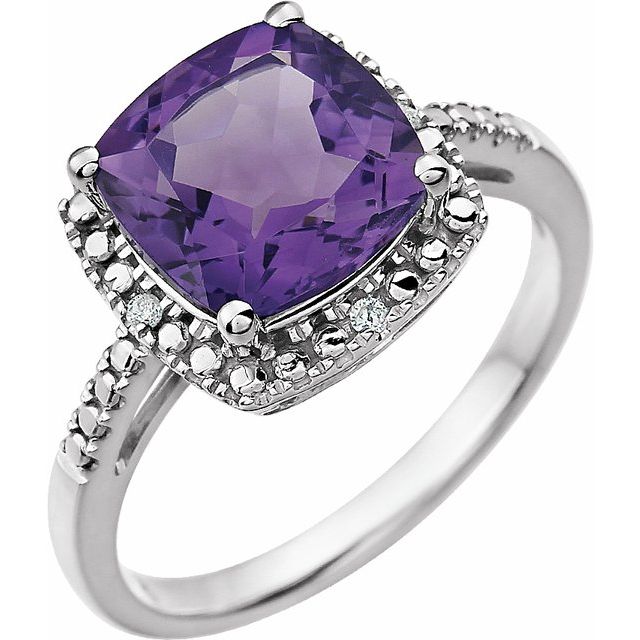 Cushion Natural Amethyst & .03 CTW Natural Diamond Ring