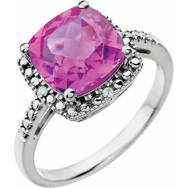 Cushion Lab-Grown Pink Sapphire & .03 CTW Natural Diamond Ring
